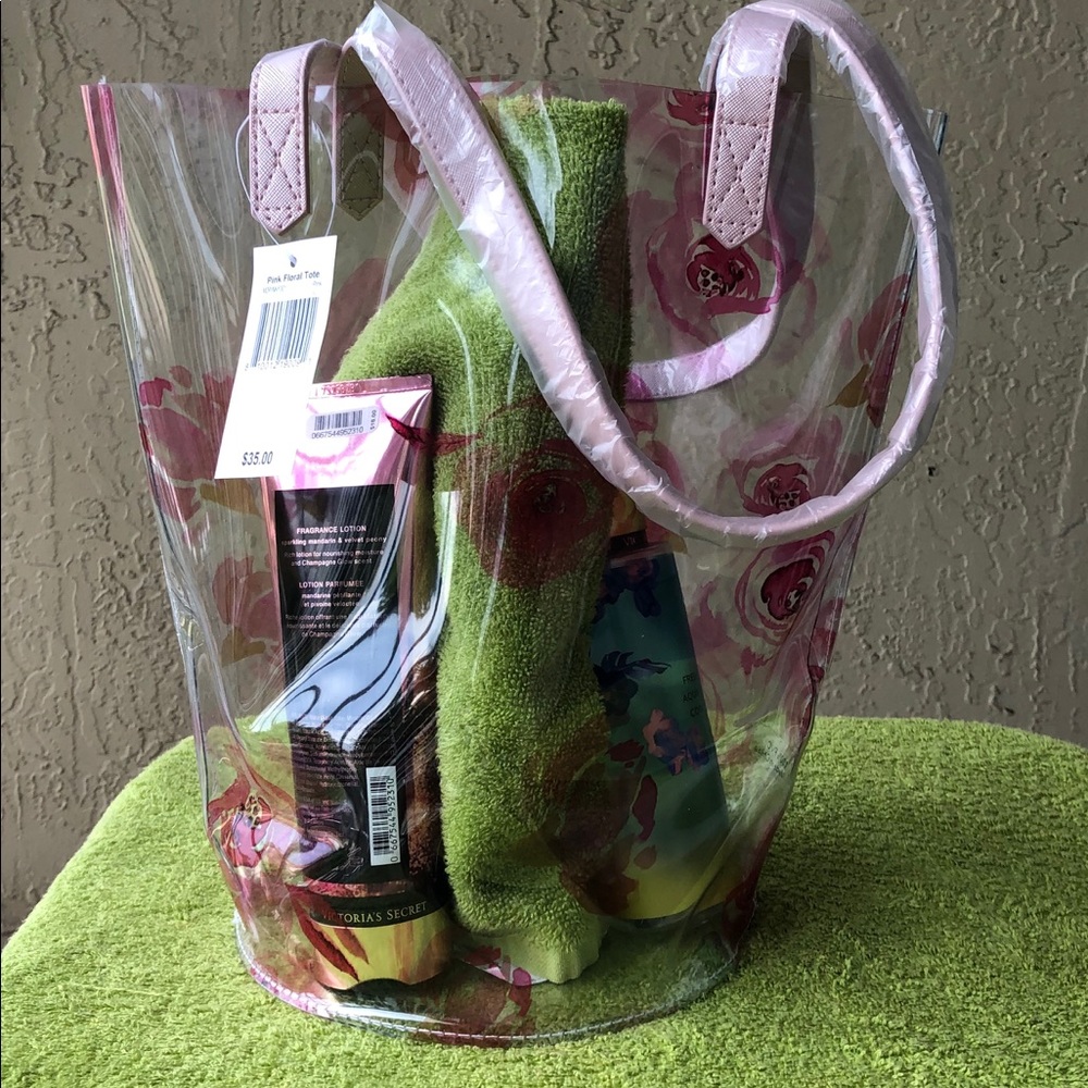 Clear Pink floral tote